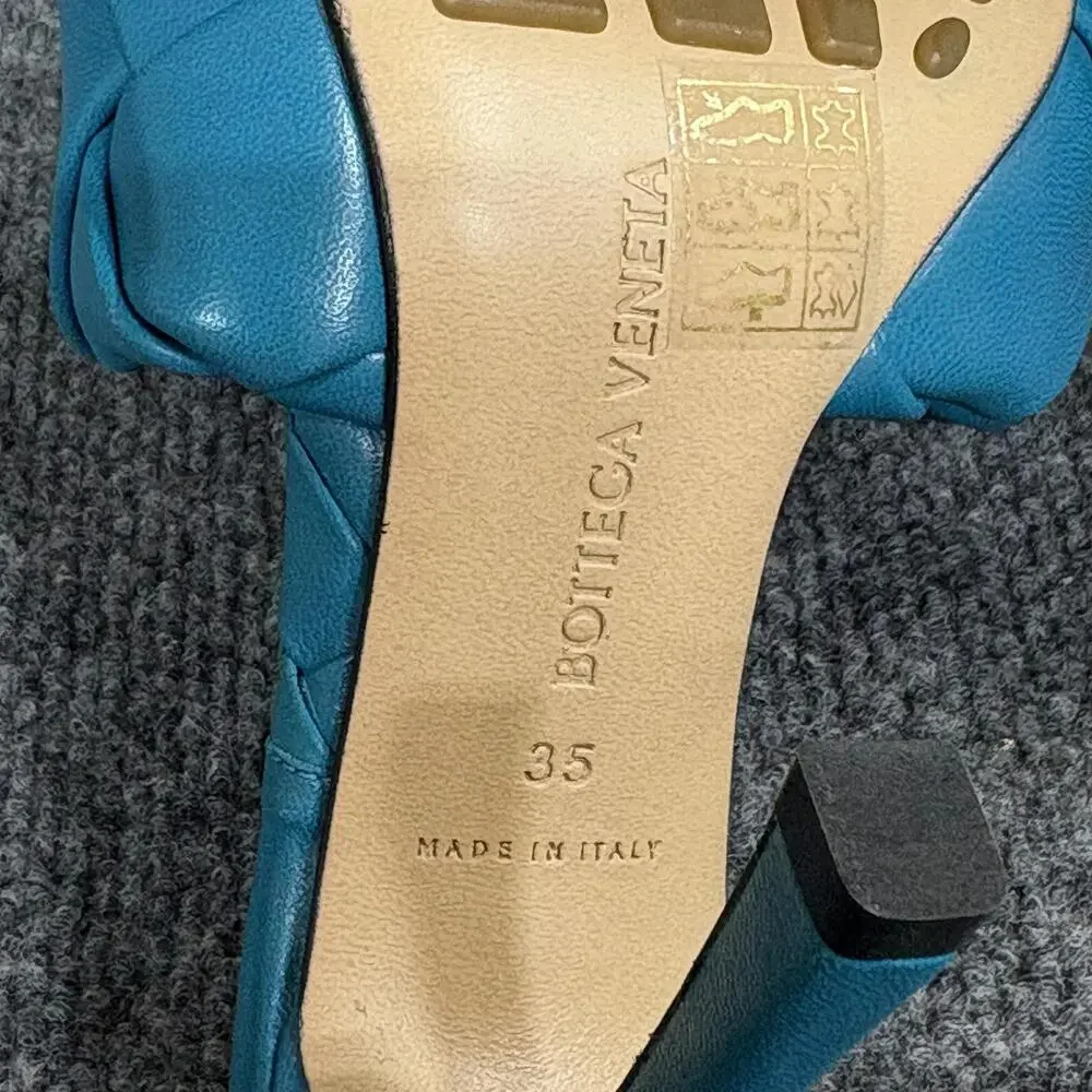 Bottega Veneta Sandals Womens 35 Blue Lido Intrecciato Leather Mules Slide Heels